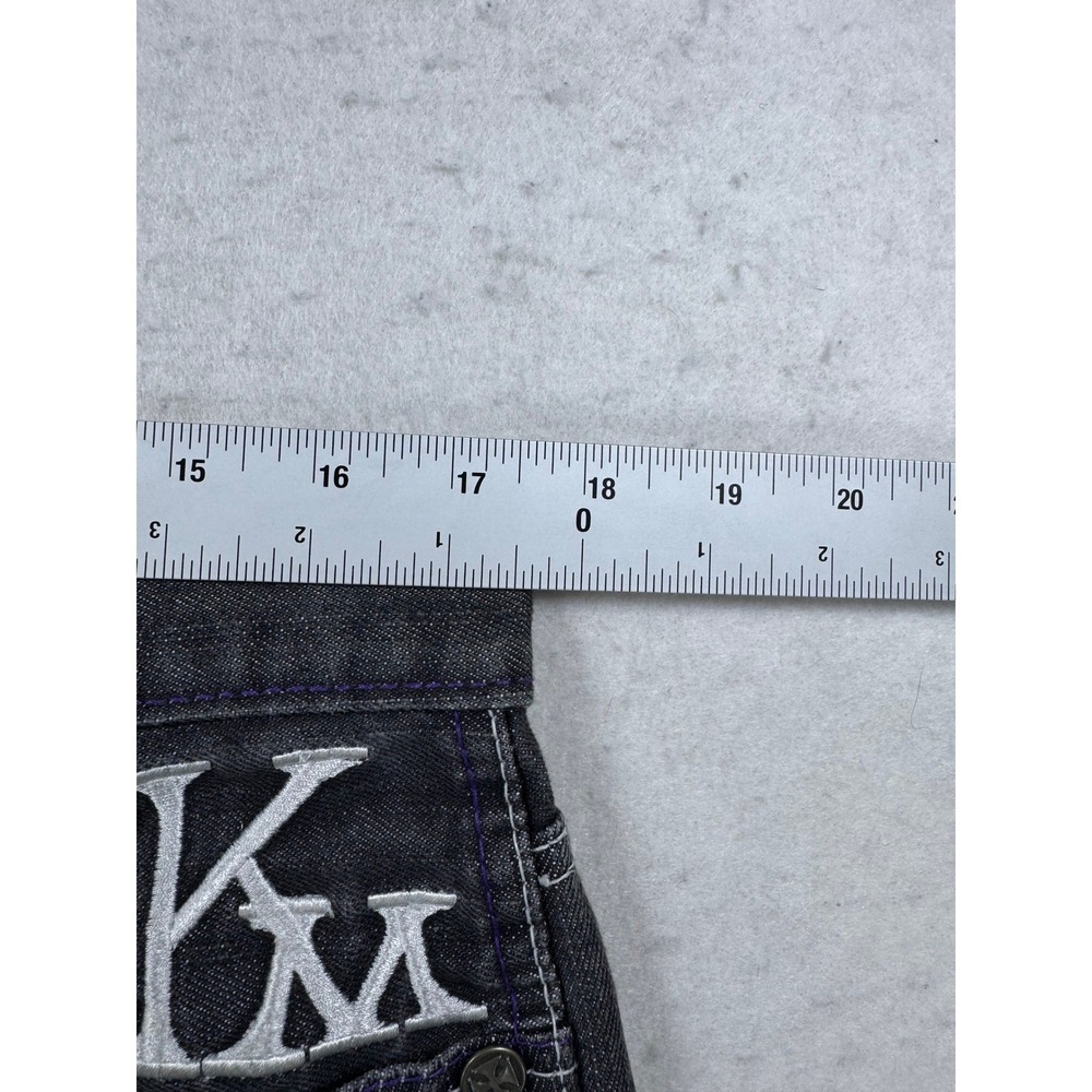 King Maker Mens Straight Leg Jeans Black Faded Purple Contrast Stitch Size 34x28 - Picture 12 of 15